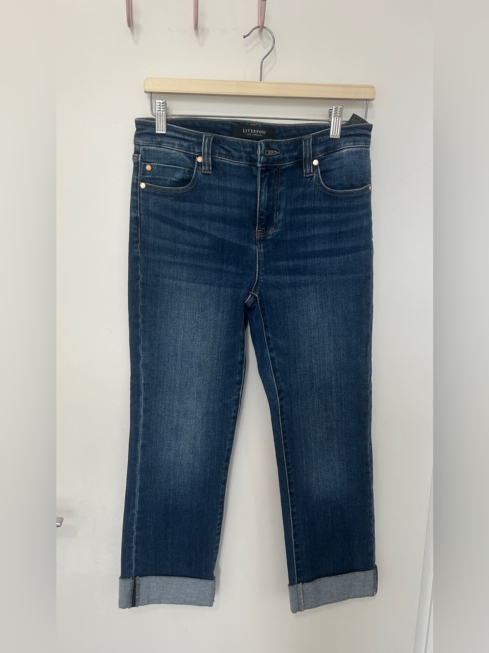 Liverpool LosAngeles Cropped Jeans in Medium Blue with Cuffed Hem